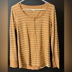LL Bean Women's Unshrinkable Mini-Waffle Tee, Long-Sleeve Crewneck Stripe, M